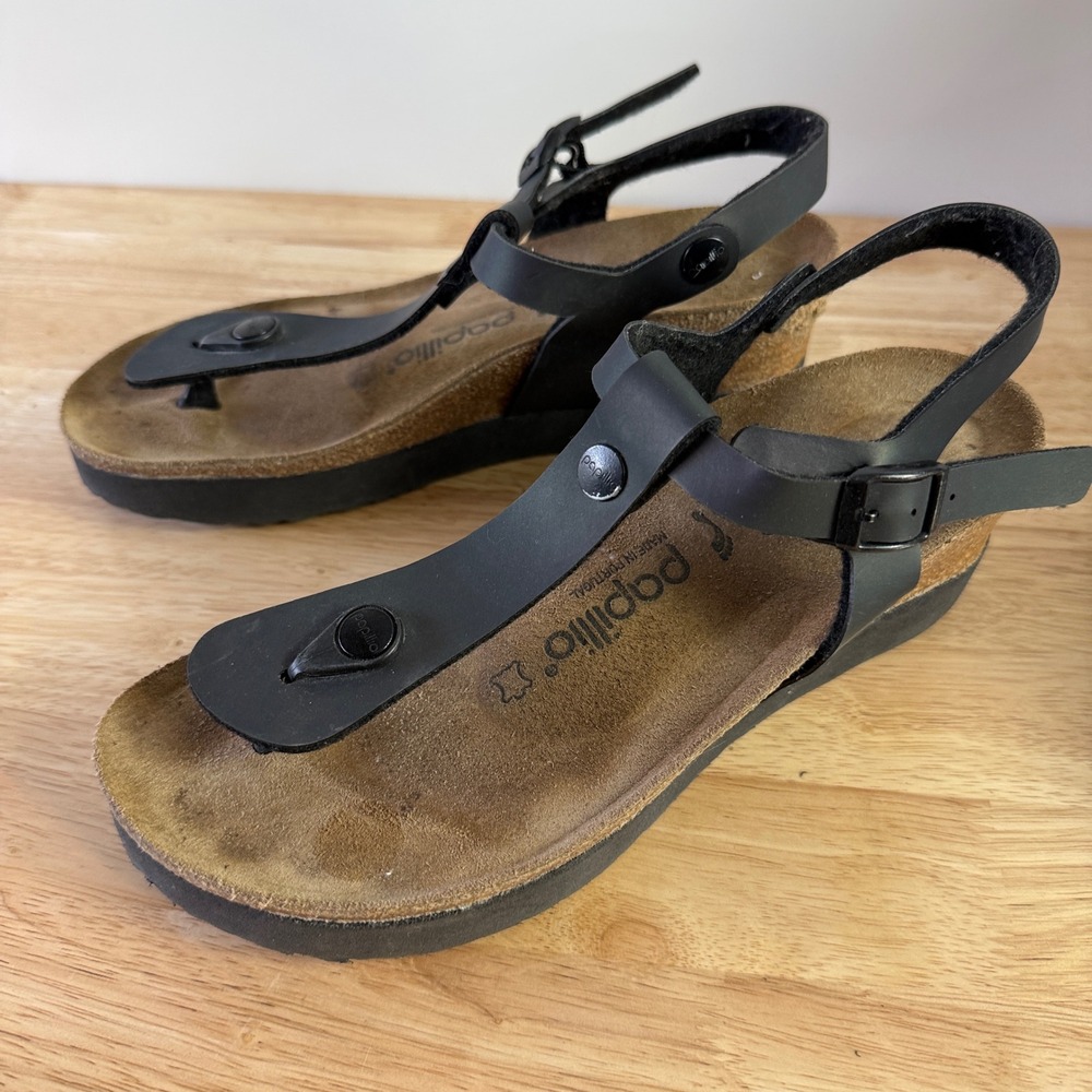 Birkenstock Ashley t-strap platform wedge sandals Size 38 Black T-Strap Platform